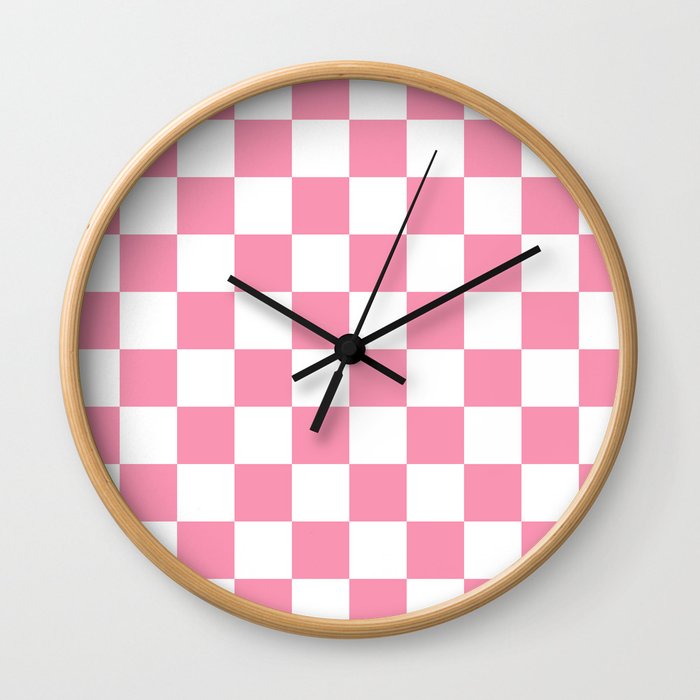 Pink Checkers Wall Clock