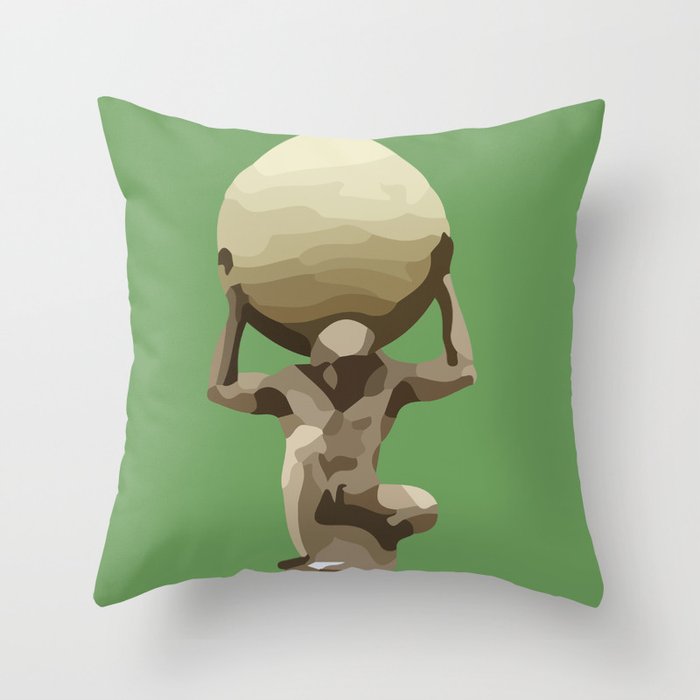 Man with Big Ball Illustration green Throw Pillow