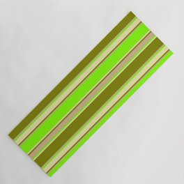 [ Thumbnail: Chartreuse, Pale Goldenrod, Green & Tan Colored Pattern of Stripes Yoga Mat ]