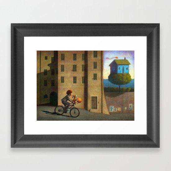 A green and blue house Framed Art Print