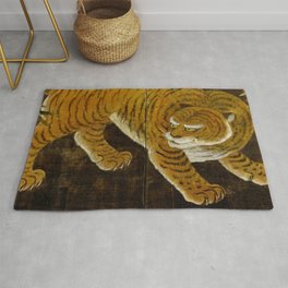 Japanese Tiger in Bamboo Grove Vintage Gold Leaf Screen Area & Throw Rug