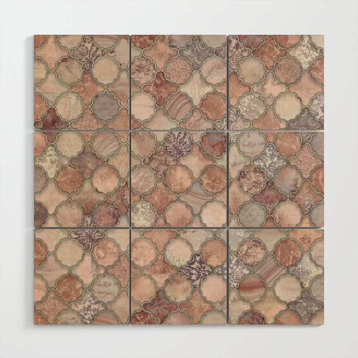 Shabby Chic Moroccan Tiles Faded Bohemian Luxury From The Sultans Palace In Pastel Blush Peach Pink Wood Wall Art