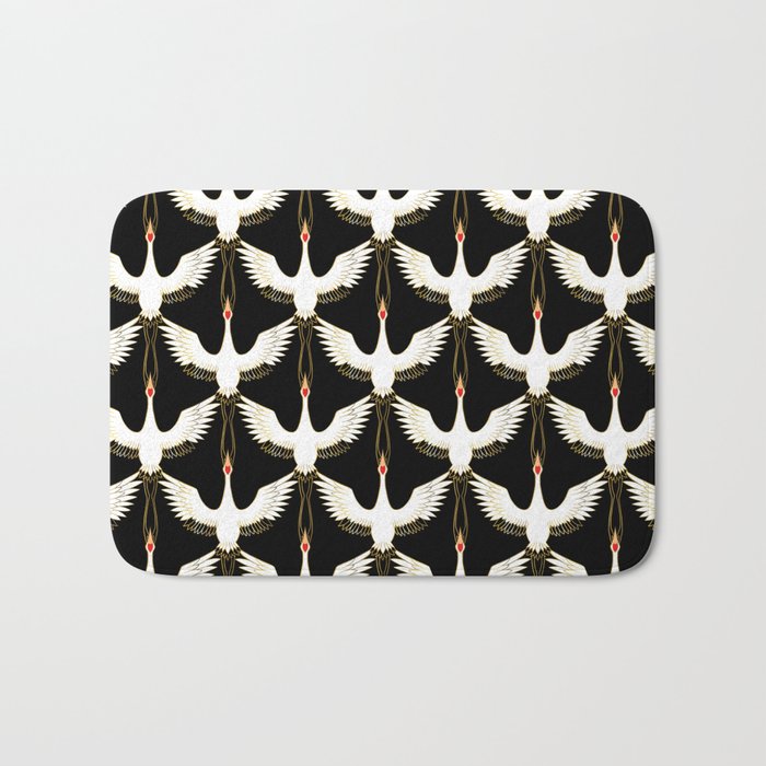 Japanese Crane Ornate Art Deco Pattern Bath Mat