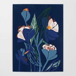 Outside at night – modern floral illustration Poster
