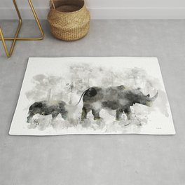 Rhino and Calf Rug | Africa, Artdesign, Digital, Rhinocerous, Popularart, Animal, Designerart, Homedecor, Calf, Nature 