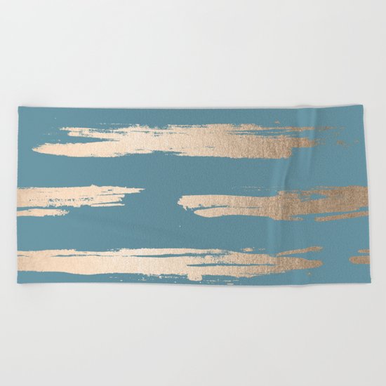 Abstract Painted Stripes Gold Tropical Ocean Blue Beach Towel