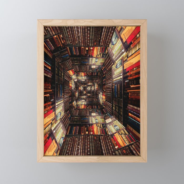 Bookshelf Books Library Bookworm Reading Pattern Framed Mini Art Print