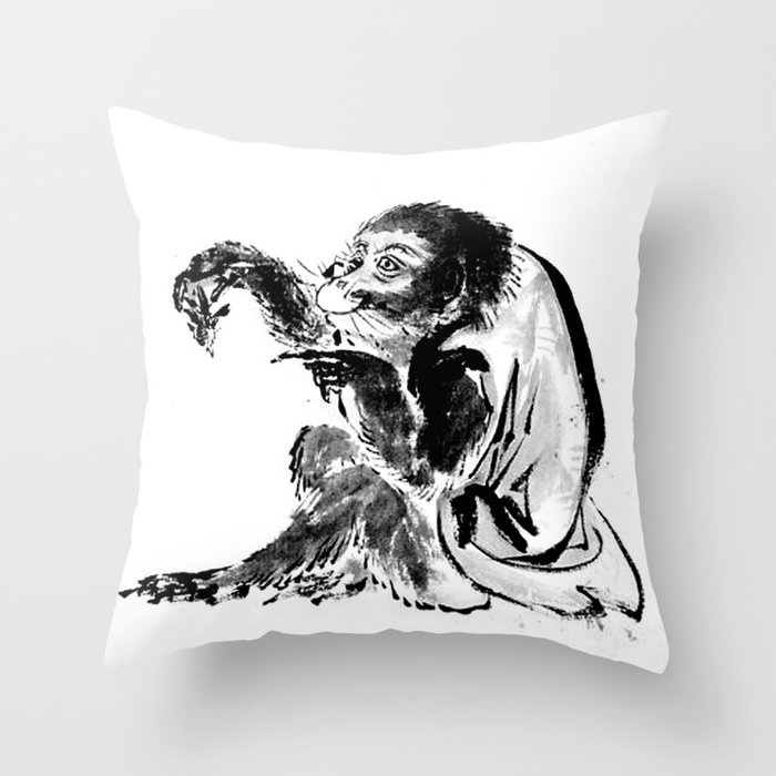 Hokusai, Monkey and bee Throw Pillow