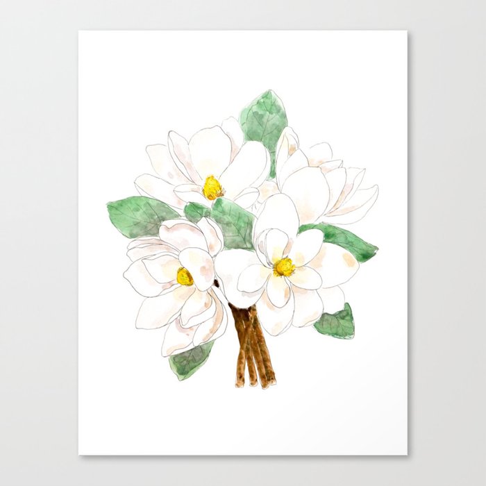 white magnolia bouquet flowers  ink and watercolor  Canvas Print