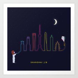 Shanghai Skyline Kite Art Print