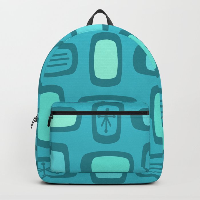Midcentury MCM Rounded Rectangles Ocean Green Backpack