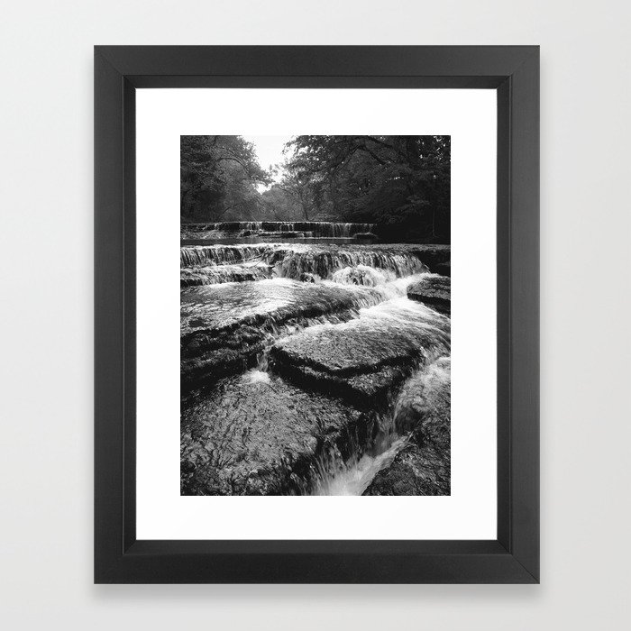Black and White Rock Crossing Over Waterfall Nature Photography Framed Art Print