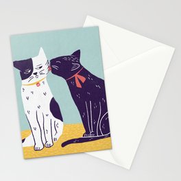 two cats licking Stationery Cards