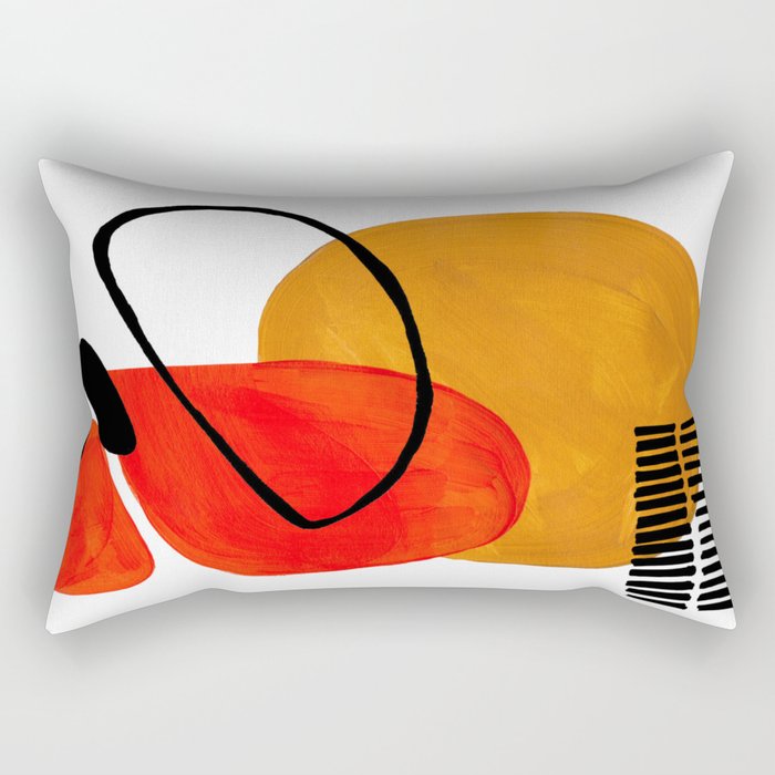Mid Century Modern Abstract Vintage Pop Art Space Age Pattern Orange Yellow Black Orbit Accent Rectangular Pillow | Painting, Watercolor, Acrylic, Pattern, Ink, Mid-century, Modern-abstract, Vintage, Pop-art, Space-age
