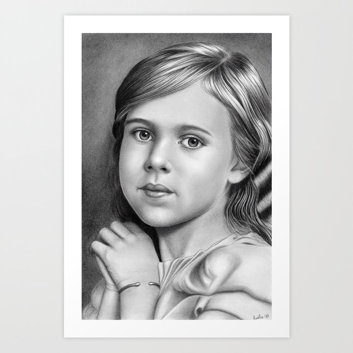 Child Portrait 01 Art Print | Drawing, Graphite, Black-&-white, Illustration, Realism, Portrait, Child, Kid, People, Traditional-art
