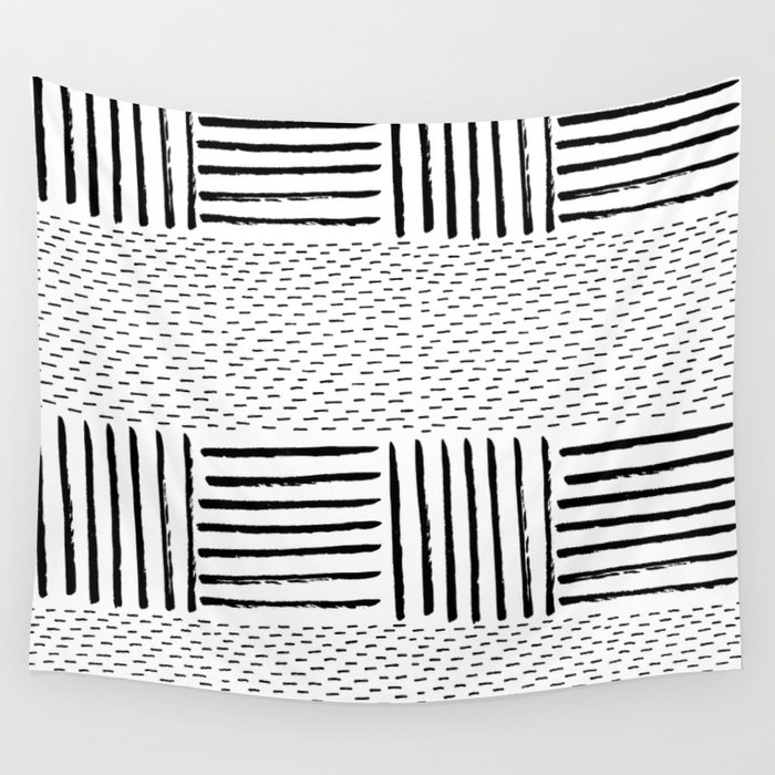 Black white watercolor modern brushstrokes pattern Wall Tapestry