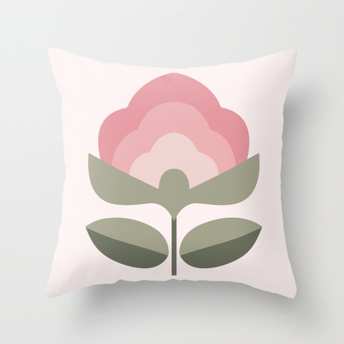 Retro Floral Seamless Pattern in Pink and Green Throw Pillow