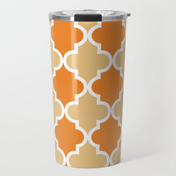 Quatrefoil - Orange and Tan Travel Mug