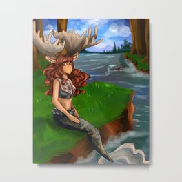 Moose Mermaid Metal Print | Mermay, Moose, Forest, Mergirl, Illustration, Mooseinspired, Mermaid, Digital, Drawing, Painting 