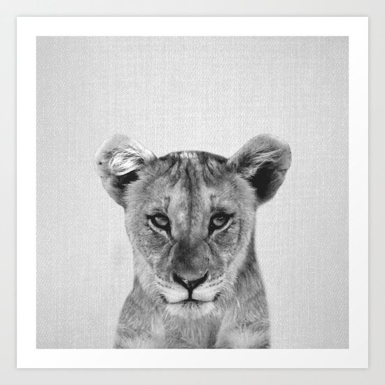Baby Lion - Black & White Art Print
