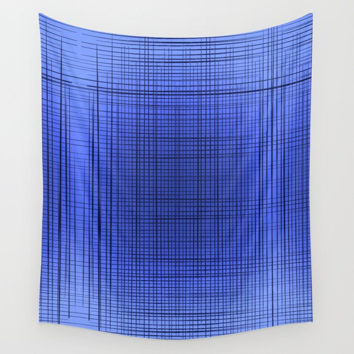 Sloane Grid Sun - blue grid art, grid pillow, home decor, painterly, sunshine, boho art, bohemian Wall Tapestry
