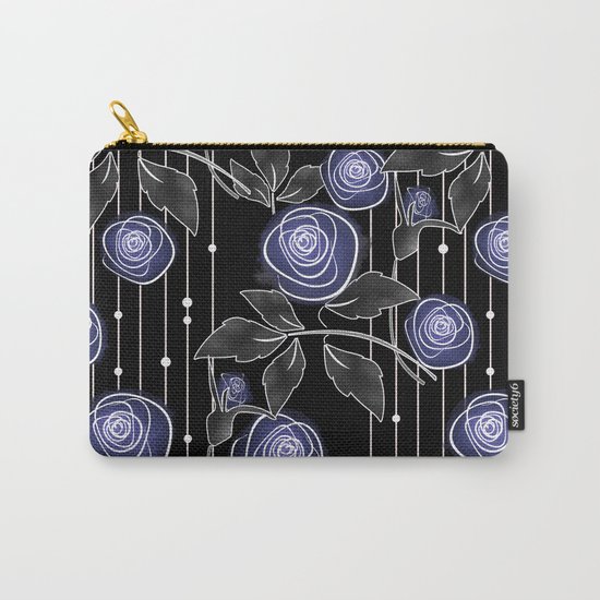 Blue roses on black background Carry-All Pouch
