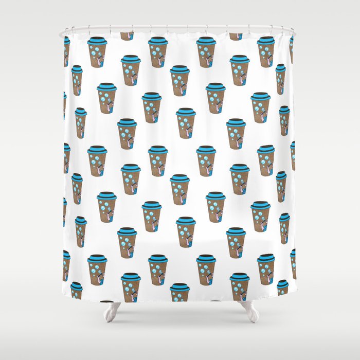 First Coffee - Bright Teal Shower Curtain