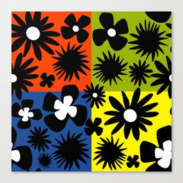 Modern Pop Art Wild Flowers Black Colorful Canvas Print