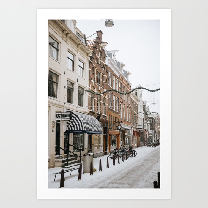 Travel Europe | Snowy Amsterdam in the winter | city shape abstract art | Photography travel  Art Print