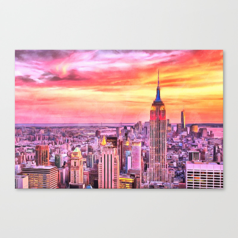 Nyc Brooklyn New York City Manhattan Sunset Painting City