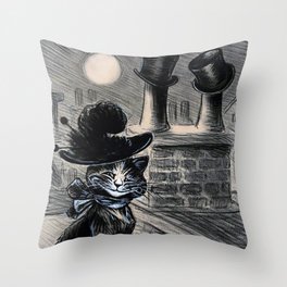 Funny Cat on Roof - Louis Wain Cats Throw Pillow