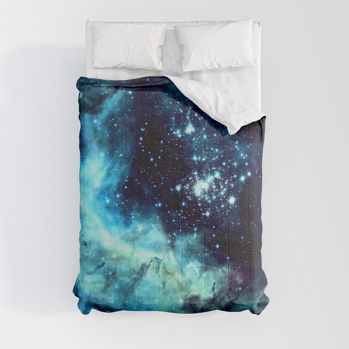 Turquoise Blue Celestial Fireworks Comforter