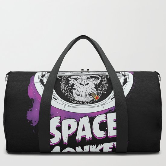 Space Monkey Retro Black Duffle Bag By Mydream Society6