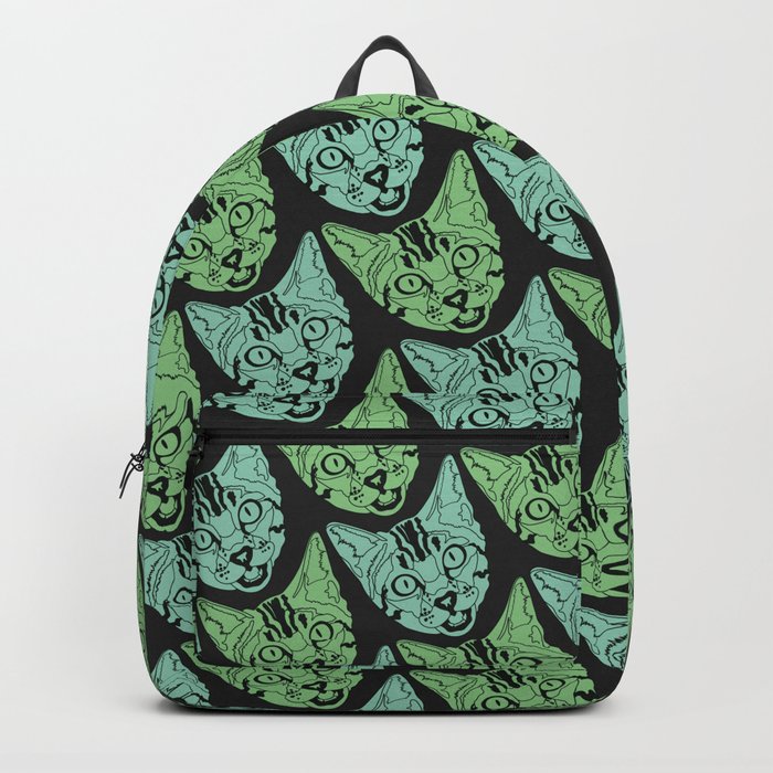 Green Cat Pattern Print (Black) Backpack