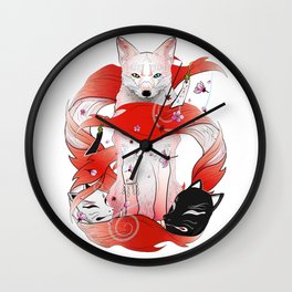 Red Kitsune Wall Clock