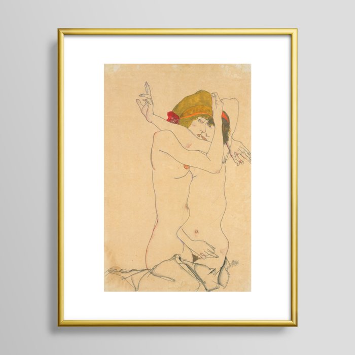 Egon Schiele "Two Women Embracing" Framed Art Print