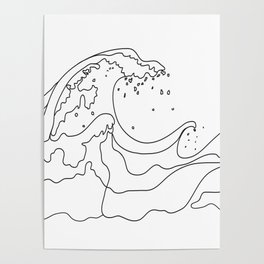 Minimal Line Art Ocean Waves Poster