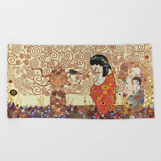 Kokeshi Mother&child Beach Towel