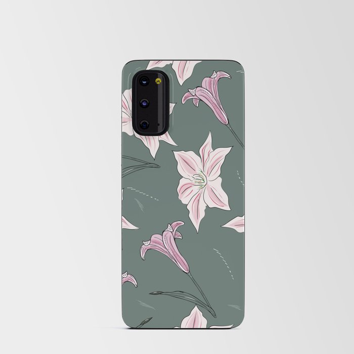 Vintage seamless vintage pattern with pink lilies flowers.  Android Card Case