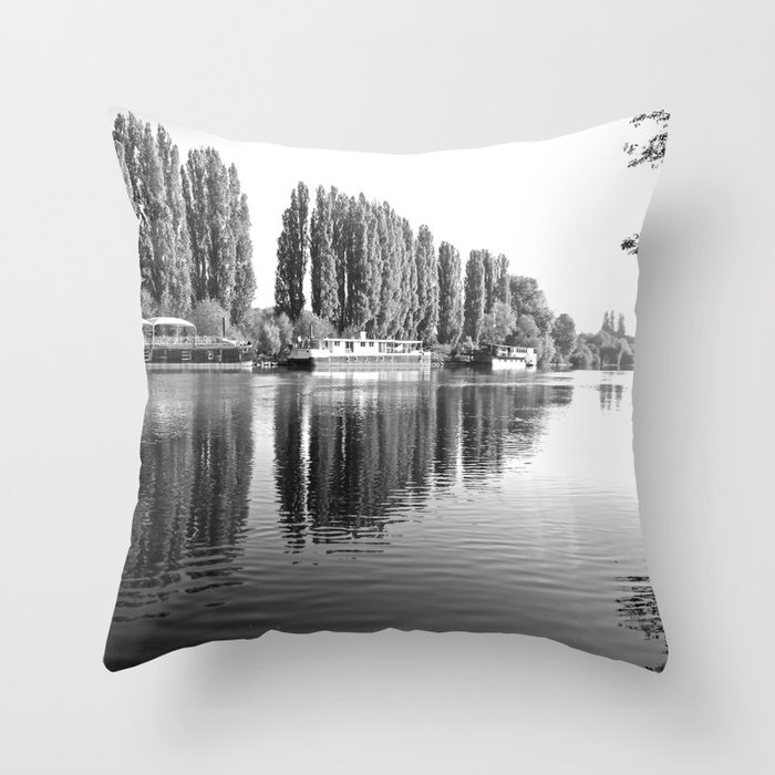 Barges on the River Oise Throw Pillow