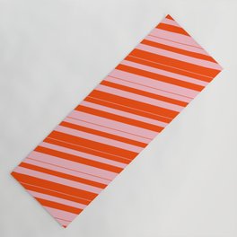 [ Thumbnail: Pink and Red Colored Lined Pattern Yoga Mat ]