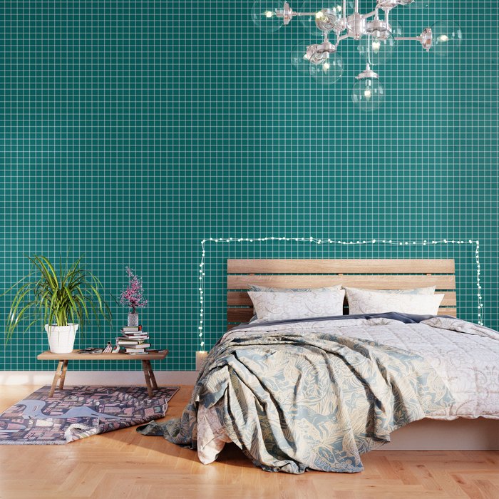 Skobeloff Blue Color White Lines Grid Pattern Wallpaper By