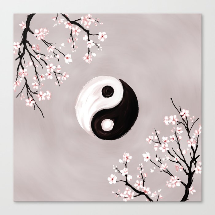 Yin Yang and Sakura Blossom Canvas Print