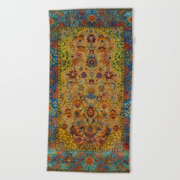 Hereke Vintage Persian Silk Rug Print Beach Towel