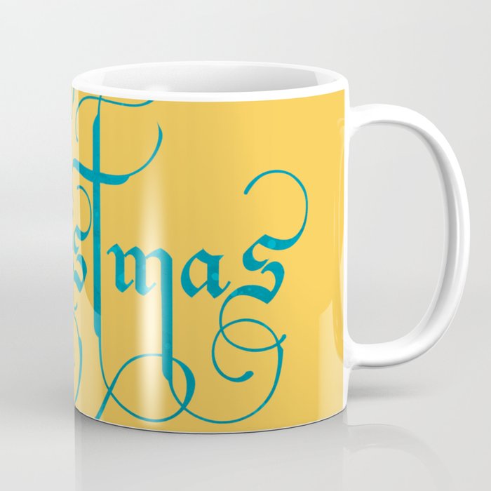 Romantic Christmas Typography Yellow Mint Coffee Mug