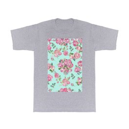 Modern Hand Painted Mint Green Pink Watercolor Roses T Shirt | Eclectic, Pink, Painting, Pinkroses, Roses, Mintgreen, Romantic, Pinkfloral, Watercolor, Modern 