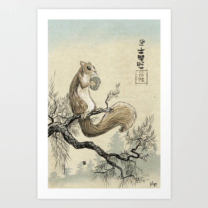 Woodblock Squirrel Art Print