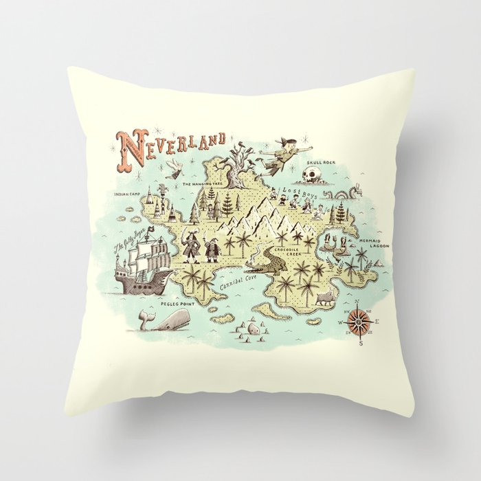 Neverland Map Throw Pillow