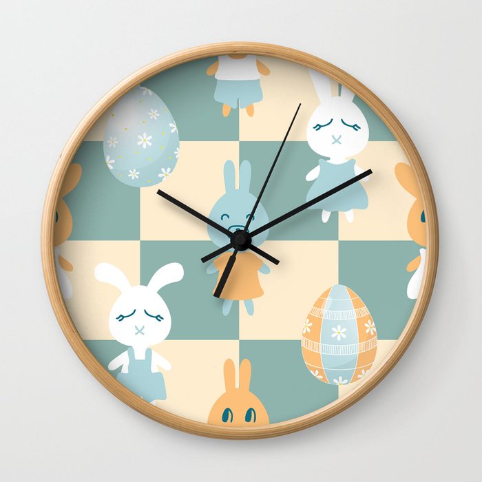 Easter Rabbits On A Chess Board Wall Clock