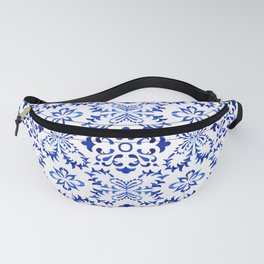 Blue and White Vintage Floral Star Snowflake Pattern Fanny Pack